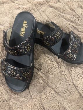 Alegria Black Multi-Accent Double Strap Slide Sandals
